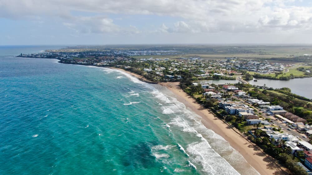 Aerial view of Bundaberg’s Bargara coastline — Queensland farm-work region