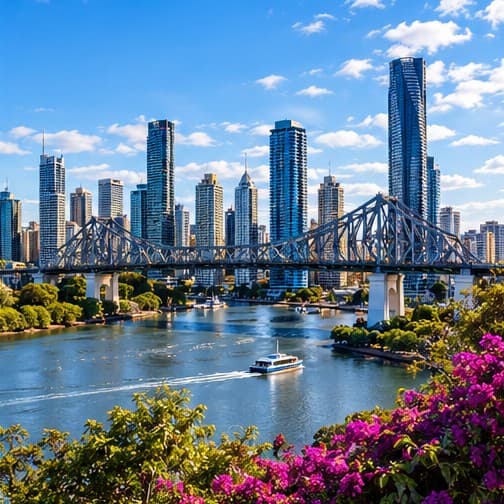 Brisbane, QLD — editorial illustration, not a photograph