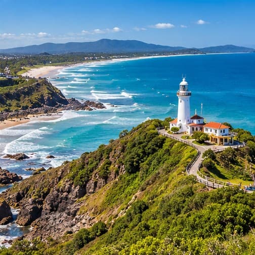 Byron Bay, NSW — editorial illustration, not a photograph