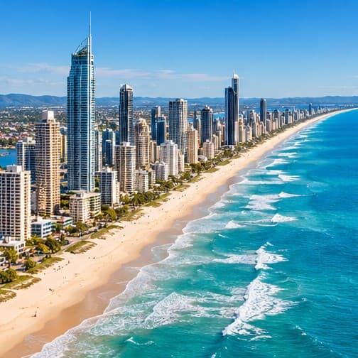 Gold Coast, QLD — editorial illustration, not a photograph