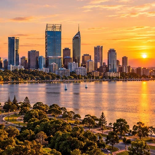 Perth, WA — editorial illustration, not a photograph
