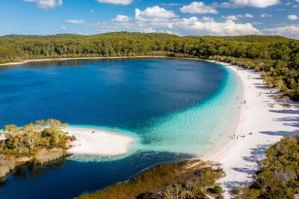 Aerial view of Lake McKenzie on Fraser Island (K'Gari), Queensland